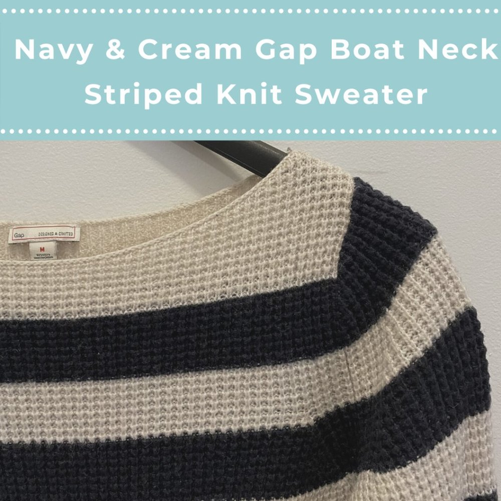 Gap Navy/Cream Nautical Stripe Boat Neck Sweater S